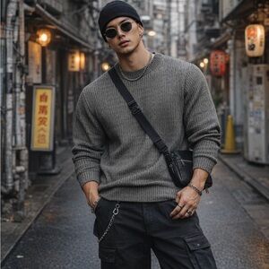 Jhane Barnes vintage woven Japan Abstract Art wool blend Knit Sweater L